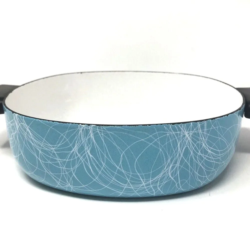 Serendipity 2 Qt Casserole MCM Spaghetti Drizzle Enamel Turquoise Black Cookware